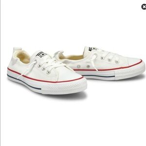 {BNIB]CONVERSE White Canvas Sneakers with Red and Blue Trim